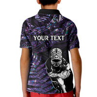 New Zealand Maori Rugby Personalised Kid Polo Shirt Ta Moko Silver Fern - Paua Purple LT7 - Polynesian Pride