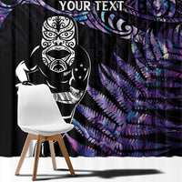 New Zealand Maori Rugby Personalised Window Curtain Ta Moko Silver Fern - Paua Purple