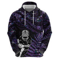 New Zealand Maori Rugby Personalised Zip Hoodie Ta Moko Silver Fern - Paua Purple LT7 - Polynesian Pride