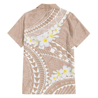 Polynesian Vintage Floral Family Matching Off The Shoulder Long Sleeve Dress and Hawaiian Shirt Beige Motifs - Polynesian Pride