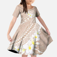 Polynesian Vintage Floral Family Matching Puletasi and Hawaiian Shirt Beige Motifs LT7 Daughter's Dress Beige - Polynesian Pride