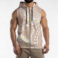 Polynesian Vintage Floral Sleeveless Zip Hoodie Beige Motifs LT7 - Polynesian Pride