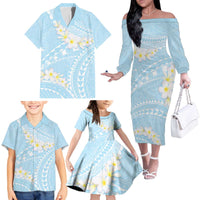 Polynesian Vintage Floral Family Matching Off The Shoulder Long Sleeve Dress and Hawaiian Shirt Azure Motifs - Polynesian Pride