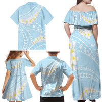 Polynesian Vintage Floral Family Matching Off Shoulder Maxi Dress and Hawaiian Shirt Azure Motifs - Polynesian Pride