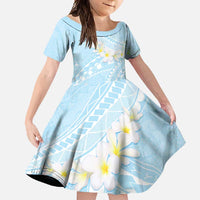Polynesian Vintage Floral Family Matching Short Sleeve Bodycon Dress and Hawaiian Shirt Azure Motifs LT7 Daughter's Dress Azure - Polynesian Pride
