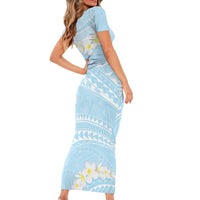 Polynesian Vintage Floral Family Matching Short Sleeve Bodycon Dress and Hawaiian Shirt Azure Motifs LT7 - Polynesian Pride