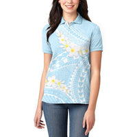 Polynesian Vintage Floral Women Polo Shirt Azure Motifs - Polynesian Pride