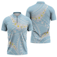 Polynesian Vintage Floral Zipper Polo Shirt Azure Motifs - Polynesian Pride