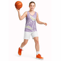 Polynesian Vintage Floral Basketball Jersey Lavender Motifs - Polynesian Pride