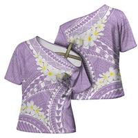 Polynesian Vintage Floral Cross Shoulder Shirt Lavender Motifs - Polynesian Pride