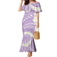 Polynesian Vintage Floral Family Matching Mermaid Dress and Hawaiian Shirt Lavender Motifs LT7 Mom's Dress Lavender - Polynesian Pride