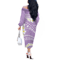 Polynesian Vintage Floral Off The Shoulder Long Sleeve Dress Lavender Motifs - Polynesian Pride