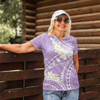 Polynesian Vintage Floral Women Polo Shirt Lavender Motifs - Polynesian Pride
