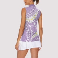 Polynesian Vintage Floral Women Sleeveless Polo Shirt Lavender Motifs - Polynesian Pride