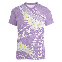 Polynesian Vintage Floral Women V-Neck T-Shirt Lavender Motifs LT7 Female Lavender - Polynesian Pride