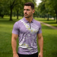 Polynesian Vintage Floral Zipper Polo Shirt Lavender Motifs - Polynesian Pride