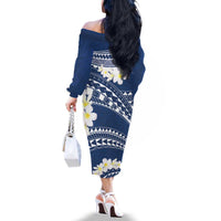 Polynesian Vintage Floral Family Matching Off The Shoulder Long Sleeve Dress and Hawaiian Shirt Navy Blue Motifs - Polynesian Pride