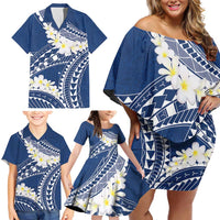 Polynesian Vintage Floral Family Matching Off Shoulder Short Dress and Hawaiian Shirt Navy Blue Motifs - Polynesian Pride