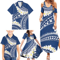 Polynesian Vintage Floral Family Matching Summer Maxi Dress and Hawaiian Shirt Navy Blue Motifs - Polynesian Pride