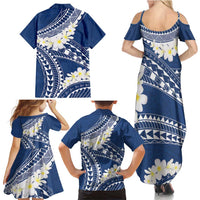 Polynesian Vintage Floral Family Matching Summer Maxi Dress and Hawaiian Shirt Navy Blue Motifs - Polynesian Pride