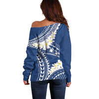 Polynesian Vintage Floral Off Shoulder Sweater Navy Blue Motifs - Polynesian Pride