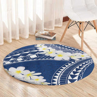 Polynesian Vintage Floral Round Carpet Navy Blue Motifs - Polynesian Pride