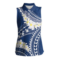 Polynesian Vintage Floral Women Sleeveless Polo Shirt Navy Blue Motifs - Polynesian Pride