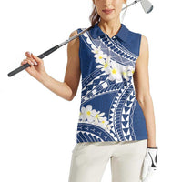 Polynesian Vintage Floral Women Sleeveless Polo Shirt Navy Blue Motifs - Polynesian Pride
