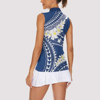 Polynesian Vintage Floral Women Sleeveless Polo Shirt Navy Blue Motifs - Polynesian Pride
