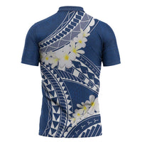 Polynesian Vintage Floral Zipper Polo Shirt Navy Blue Motifs - Polynesian Pride