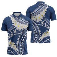 Polynesian Vintage Floral Zipper Polo Shirt Navy Blue Motifs - Polynesian Pride