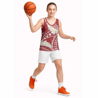 Polynesian Vintage Floral Basketball Jersey Scarlet Motifs - Polynesian Pride
