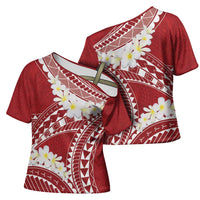 Polynesian Vintage Floral Cross Shoulder Shirt Scarlet Motifs - Polynesian Pride