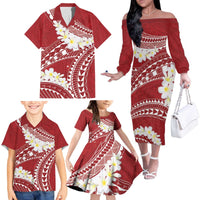 Polynesian Vintage Floral Family Matching Off The Shoulder Long Sleeve Dress and Hawaiian Shirt Scarlet Motifs - Polynesian Pride