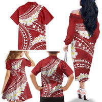 Polynesian Vintage Floral Family Matching Off The Shoulder Long Sleeve Dress and Hawaiian Shirt Scarlet Motifs - Polynesian Pride