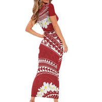 Polynesian Vintage Floral Short Sleeve Bodycon Dress Scarlet Motifs LT7 - Polynesian Pride