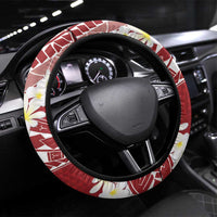 Polynesian Vintage Floral Steering Wheel Cover Scarlet Motifs - Polynesian Pride