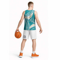 Polynesian Vintage Floral Basketball Jersey Teal Motifs - Polynesian Pride