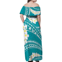Polynesian Vintage Floral Family Matching Off Shoulder Maxi Dress and Hawaiian Shirt Teal Motifs - Polynesian Pride