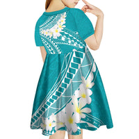 Polynesian Vintage Floral Kid Short Sleeve Dress Teal Motifs - Polynesian Pride
