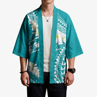 Polynesian Vintage Floral Kimono Teal Motifs - Polynesian Pride