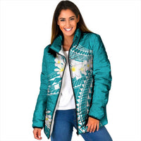 Polynesian Vintage Floral Padded Jacket Teal Motifs - Polynesian Pride