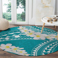 Polynesian Vintage Floral Round Carpet Teal Motifs - Polynesian Pride
