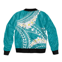 Polynesian Vintage Floral Sleeve Zip Bomber Jacket Teal Motifs - Polynesian Pride