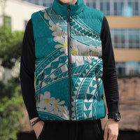 Polynesian Vintage Floral Sleeveless Puffer Jacket Teal Motifs - Polynesian Pride