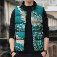 Polynesian Vintage Floral Sleeveless Puffer Jacket Teal Motifs - Polynesian Pride