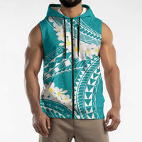 Polynesian Vintage Floral Sleeveless Zip Hoodie Teal Motifs LT7 - Polynesian Pride