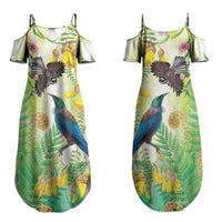 New Zealand Maori Mahuru Couples Matching Summer Maxi Dress and Hawaiian Shirt Tui With Pikawakawa Spring Colors LT7 - Polynesian Pride