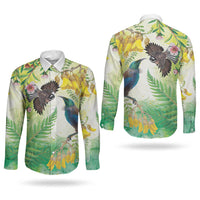 New Zealand Maori Mahuru Couples Matching Tank Maxi Dress and Long Sleeve Button Shirt Tui With Pikawakawa Spring Colors LT7 - Polynesian Pride