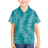 Hawaii Plumeria Lei Family Matching Puletasi and Hawaiian Shirt Aloha Festive Vibe - Teal LT7 Son's Shirt Teal - Polynesian Pride